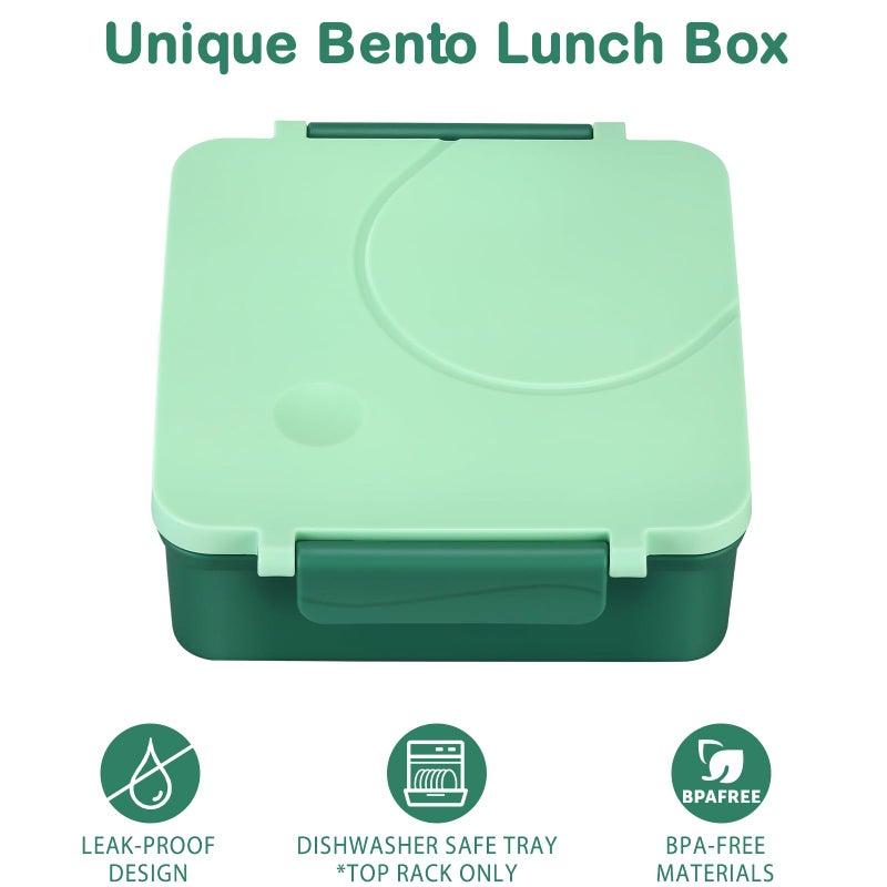 Howeemo Bento Lunch Box Set for Kids with 8oz Soup Thermo, Leak-Proof Lunch Containers with 4 Compartment, Kids Thermo Hot Food Jar and Insulated Lunch Bag for Kid to School-Green - Image 2