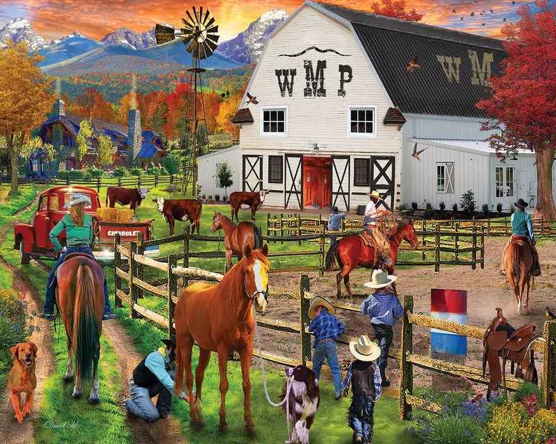 White Mountain 1000 Piece Jigsaw Puzzle Retro Fall Country Horse Puzzles Large Pieces Gift for Adults and Family 24x30 Dude Ranch - Image 3