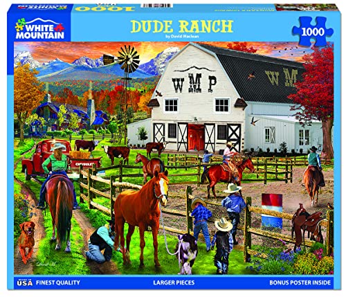 White Mountain 1000 Piece Jigsaw Puzzle Retro Fall Country Horse Puzzles Large Pieces Gift for Adults and Family 24x30 Dude Ranch - Image 5
