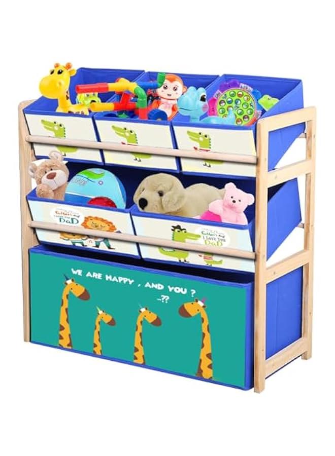 هوكور خزانة تخزين العاب من الخشب الصلب مكونة 3 طبقات مع رف كتب بلورفوكس لاساسيات غرفة لعب الاطفال 6 صناديق قابلة للفصل بسعة كبيرة للغاية لغرفة اللعب والحضانة وغرفة زرافة - Image 1