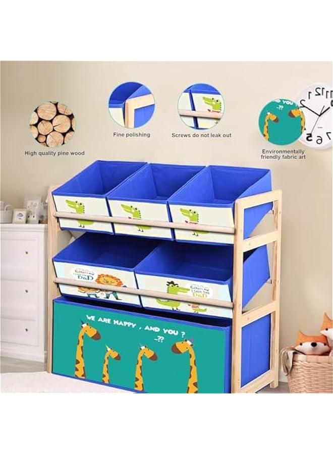 هوكور خزانة تخزين العاب من الخشب الصلب مكونة 3 طبقات مع رف كتب بلورفوكس لاساسيات غرفة لعب الاطفال 6 صناديق قابلة للفصل بسعة كبيرة للغاية لغرفة اللعب والحضانة وغرفة زرافة - Image 4
