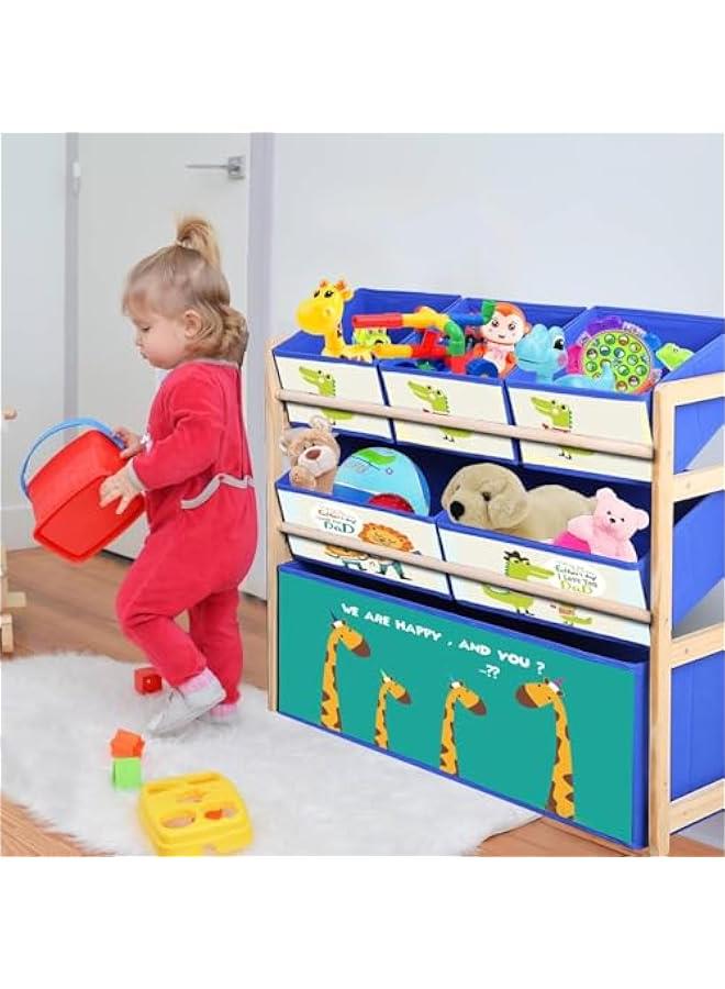 هوكور خزانة تخزين العاب من الخشب الصلب مكونة 3 طبقات مع رف كتب بلورفوكس لاساسيات غرفة لعب الاطفال 6 صناديق قابلة للفصل بسعة كبيرة للغاية لغرفة اللعب والحضانة وغرفة زرافة - Image 5