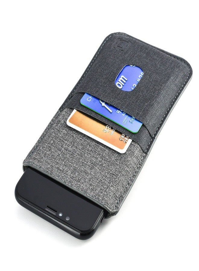 Dockem Luxe Wallet Sleeve 2.0 for iPhone 11 Pro Max (6.5), XS Max, 8 Plus, 7 Plus: Twill Canvas Style Synthetic Leather Card Case: Ultra Slim Pouch Cover with 4 Card Holder Slots (Black/Grey) - Image 2