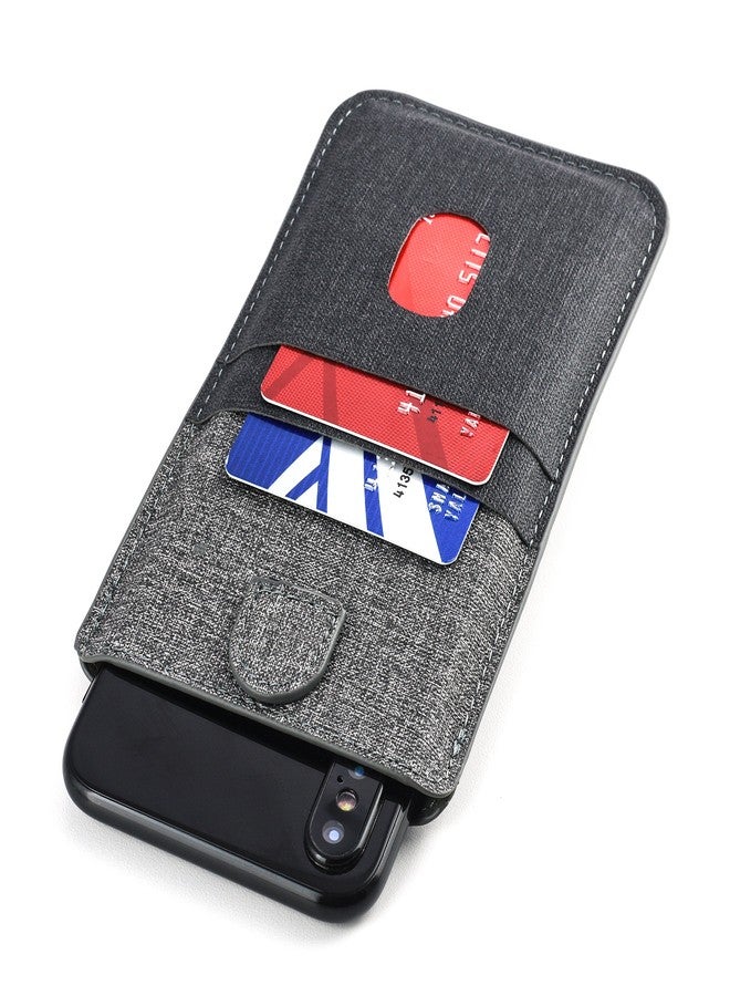 Dockem Luxe Wallet Sleeve 2.0 for iPhone 11 Pro Max (6.5), XS Max, 8 Plus, 7 Plus: Twill Canvas Style Synthetic Leather Card Case: Ultra Slim Pouch Cover with 4 Card Holder Slots (Black/Grey) - Image 3