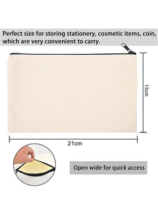 10 Pack Blank DIY Craft Bag Canvas Pen Case Blank Makeup Bags Canvas Pencil Bag Cotton Canvas Cosmetic Bag (Black Zipper) - view 2
