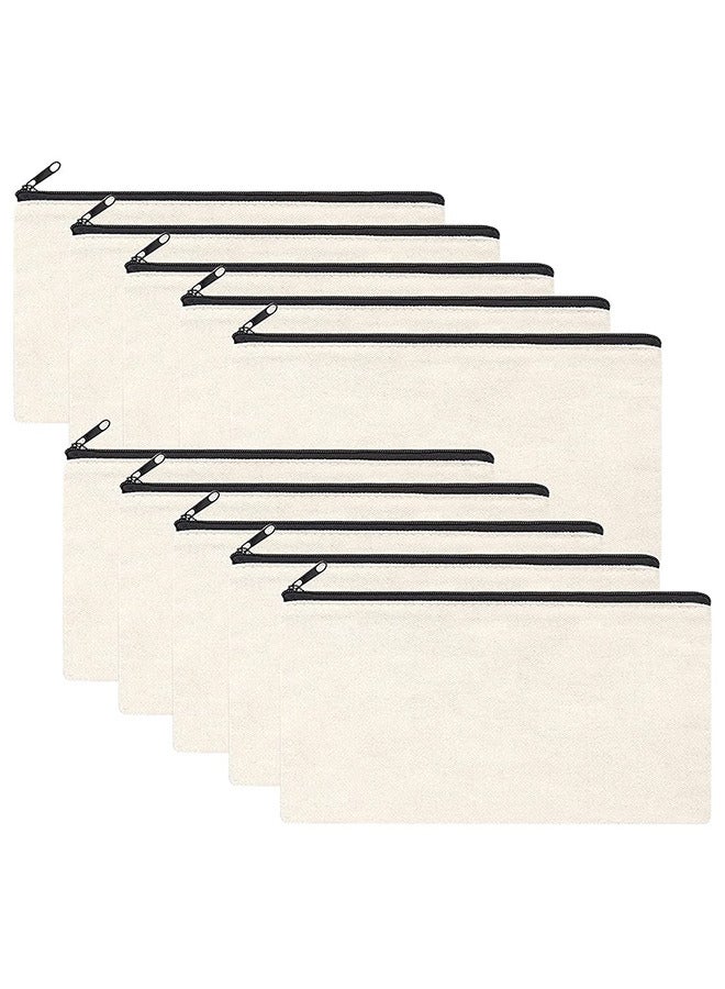 10 Pack Blank DIY Craft Bag Canvas Pen Case Blank Makeup Bags Canvas Pencil Bag Cotton Canvas Cosmetic Bag (Black Zipper)