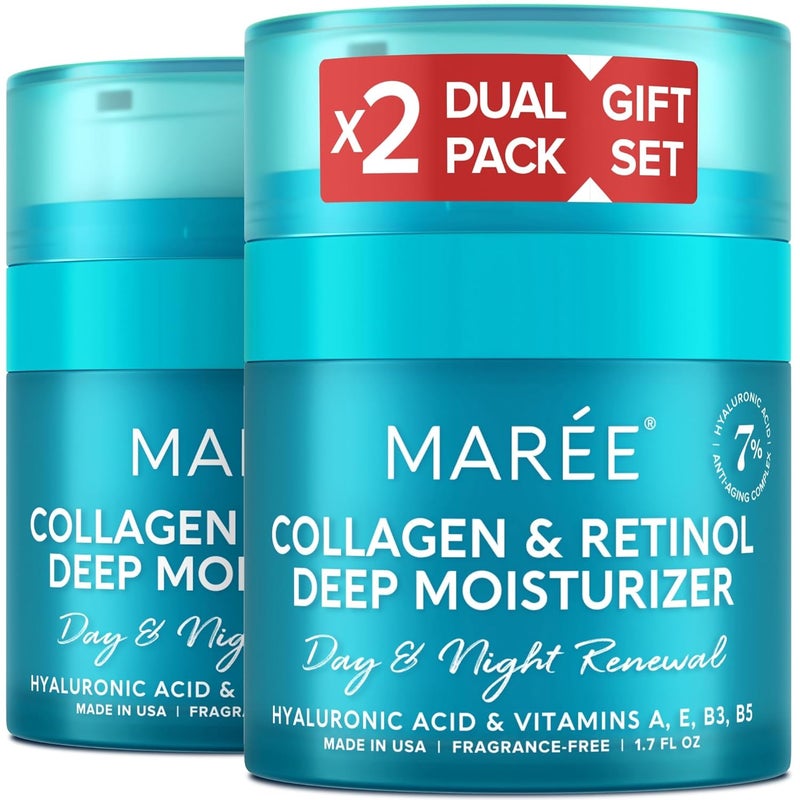 MAREE Face Moisturizer Collagen Cream for Face Gift Set 2 Pack  Hyaluronic Acid  Retinol  AntiAging Wrinkle Creams  Crema Para La Cara