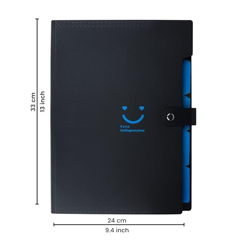 SPS 5 Pocket Expanding File Folder Smile Design - Fits A4 & Letter Size Document Organizer, Accordion File Folders, File Holder for Office, School & Home Use - Blue - Image 2