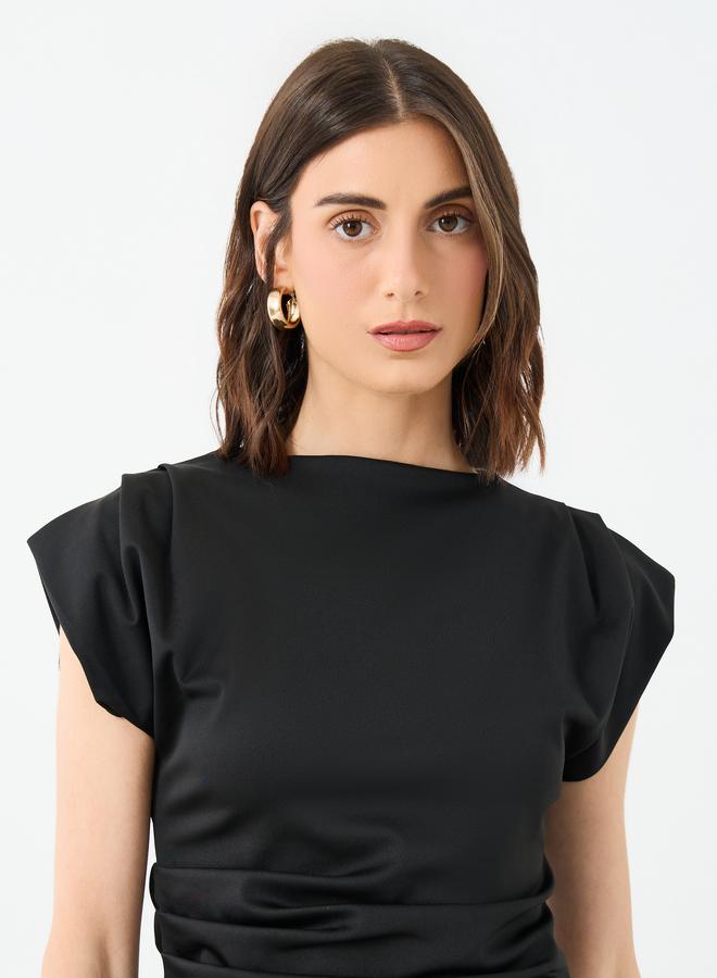 Take Two Black Asymmetric Hem Top and Wide Leg Pants Co-Ords - Image 3