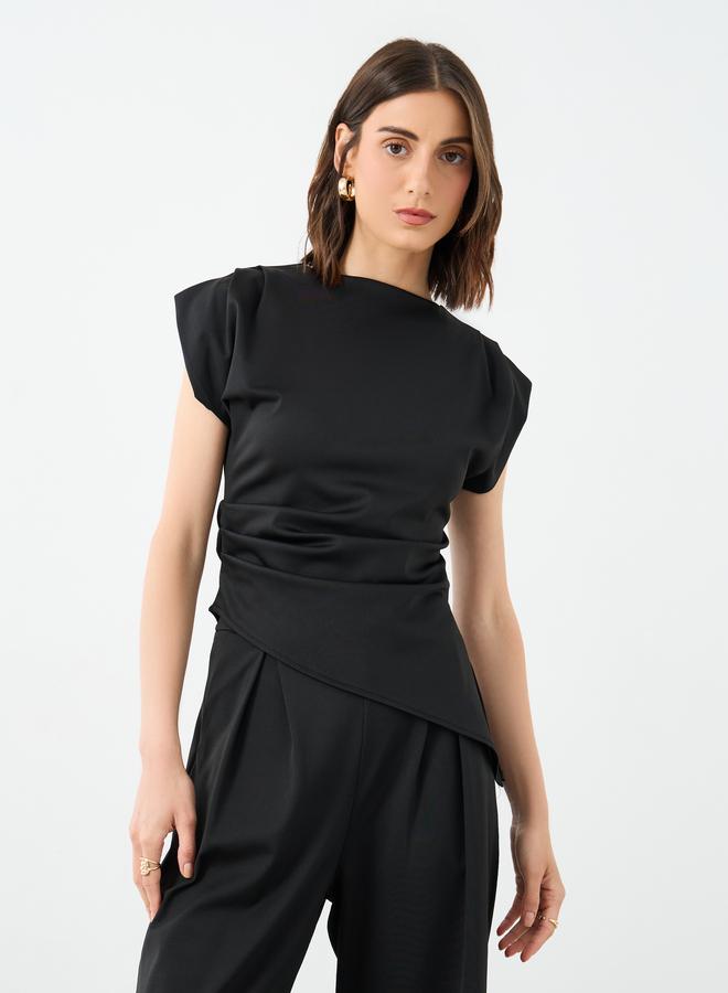 Take Two Black Asymmetric Hem Top and Wide Leg Pants Co-Ords - Image 2