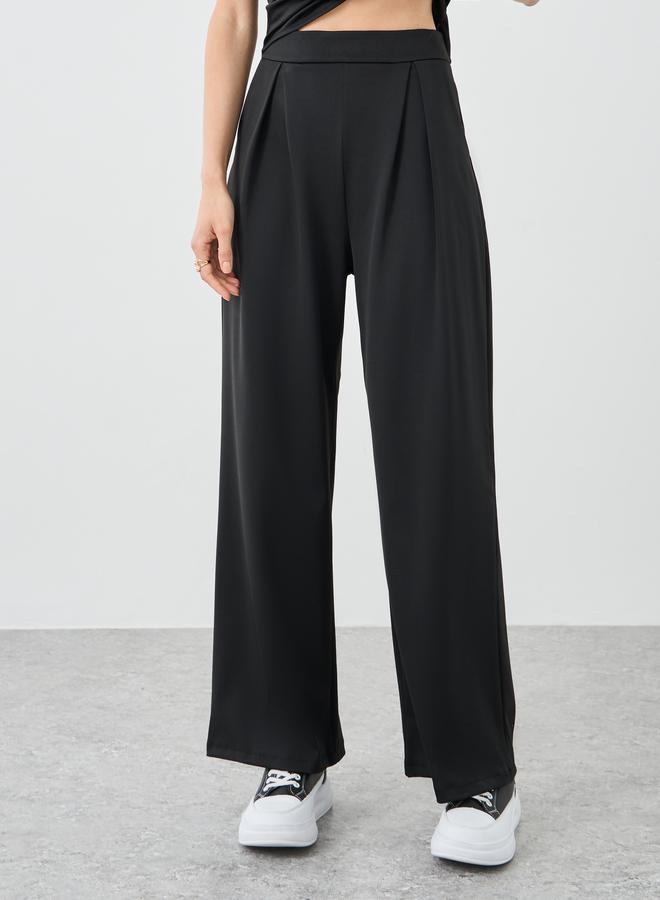 Take Two Black Asymmetric Hem Top and Wide Leg Pants Co-Ords - Image 4