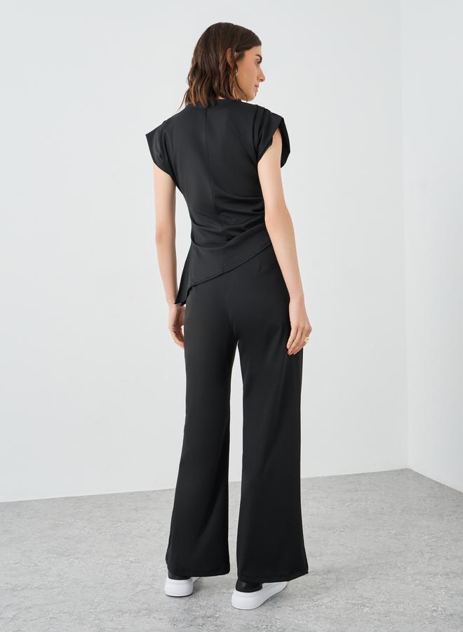 Take Two Black Asymmetric Hem Top and Wide Leg Pants Co-Ords - Image 5