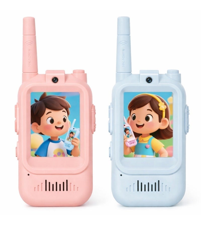 Kids Interactive Communication Device Set with Camera & Screen – Rechargeable Long Range Voice & Video Toy, No WiFi or Internet required, Fun Light & Sound Features (2 Pieces) - Image 1