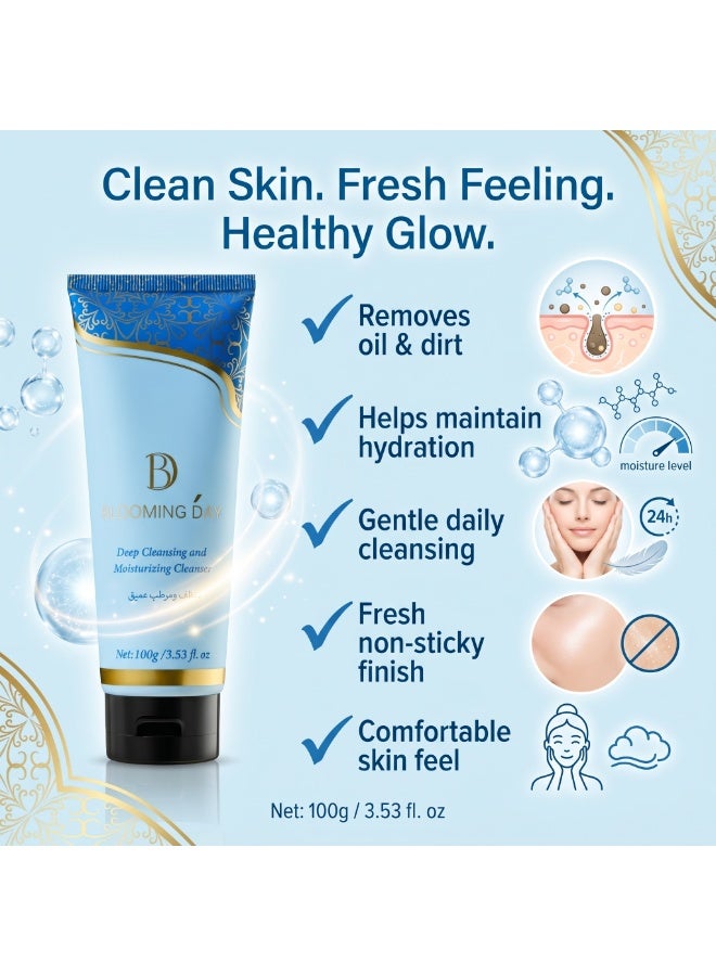 Blooming Day Deep Cleansing & Moisturizing Facial Cleanser 100g – Daily Foaming Face Wash for Oily & Combination Skin, Removes Dirt & Excess Oil, Fresh & Comfortable Skin - Image 2