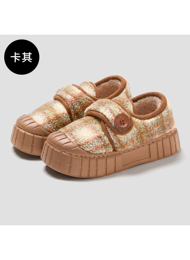 Children's Family Cotton Slippers With Heel, Winter Indoor Home Household Outer Wear Plush Warm Anti-slip Winter Cotton Shoes For Women