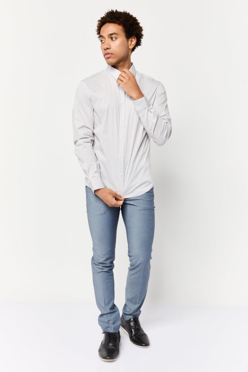 Celio Men Slim Fit Solid Long Sleeve Casual Shirt, Grey - Image 2