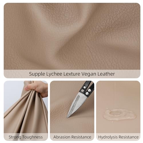 KKXIU Tote Bag for Women Vegan Leather Shoulder Purse Large Capacity Travel Bag - Beige - Image 3