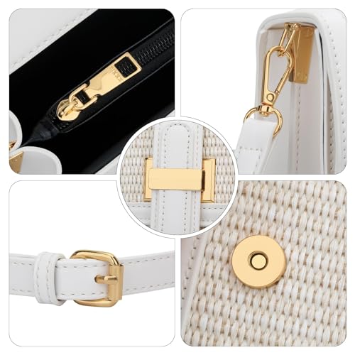 KKXIU Top Handle Straw Purse for Women, Summer Straw Crossbody Bag, Handbag Shoulder Clutch Beach Vacation Bag (A-White) - Image 5