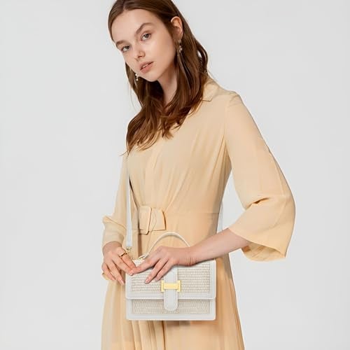 KKXIU Top Handle Straw Purse for Women, Summer Straw Crossbody Bag, Handbag Shoulder Clutch Beach Vacation Bag (A-White) - Image 3