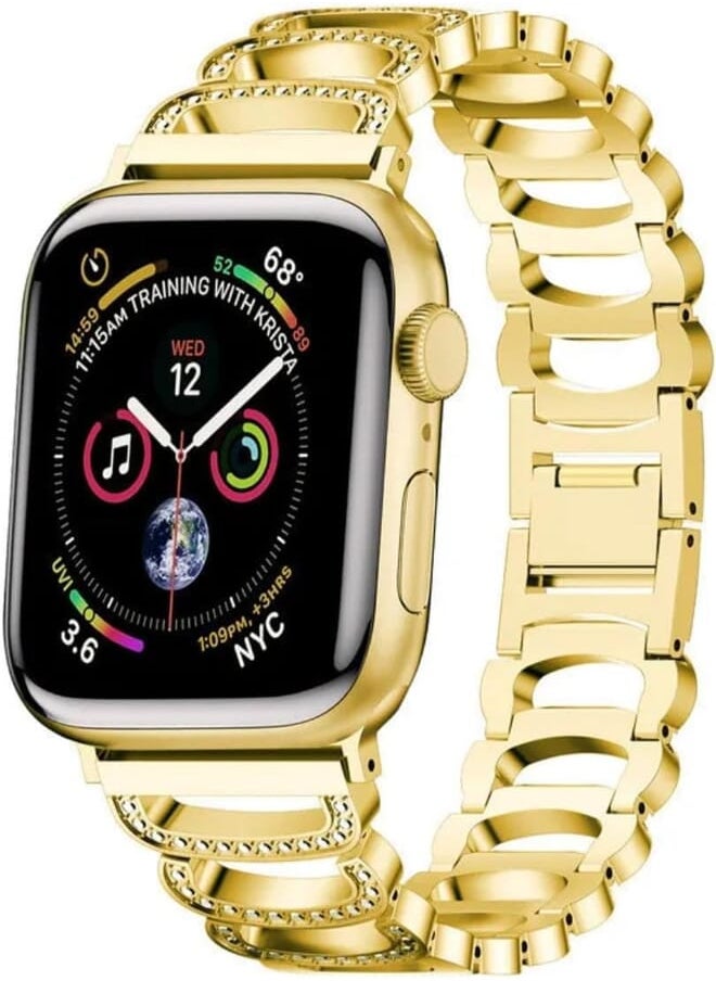 Next Next Store Stainless Steel Loop Watch Band Compatible with iWatch Series 1/2/3/4/5/6/7/8/9/Ultra/Ultra 2/SE 42mm 44mm 45mm 49mm for Women (Gold) 
