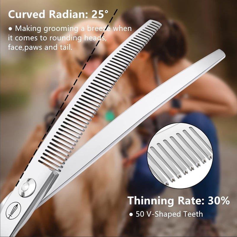 Curved Thinning Shears for Dogs - 7.0 Inch, 50 Teeth, 30% Thinning Rate - Image 3