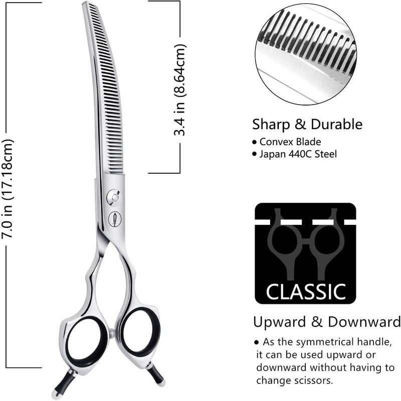 Curved Thinning Shears for Dogs - 7.0 Inch, 50 Teeth, 30% Thinning Rate - Image 2
