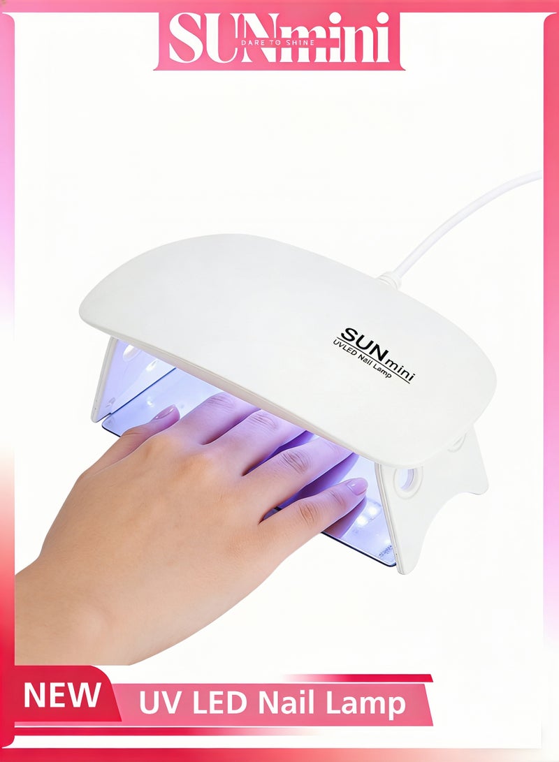 SUNmini Foldable UV LED Nail Lamp, 6W Mini Portable Nail Dryer with 6 LED Beads, Sunlight Simulation, USB Powered UV Lamp, Fast Curing Lamp for Gel Polish, Nail Polish Dryer, UV Light for Gel Nail Polish, Suitable for Home Travel DIY Nail Art Salon (White) - Image 1