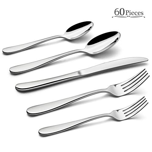 HaWare Silverware Set for 12, 60-Piece Heavy Duty Stainless Steel Flatware Utensils, Food Grade Cutlery Set Including Knife Fork and Spoon, Modern Tableware for Home and Restaurant, Dishwasher Safe - Image 2