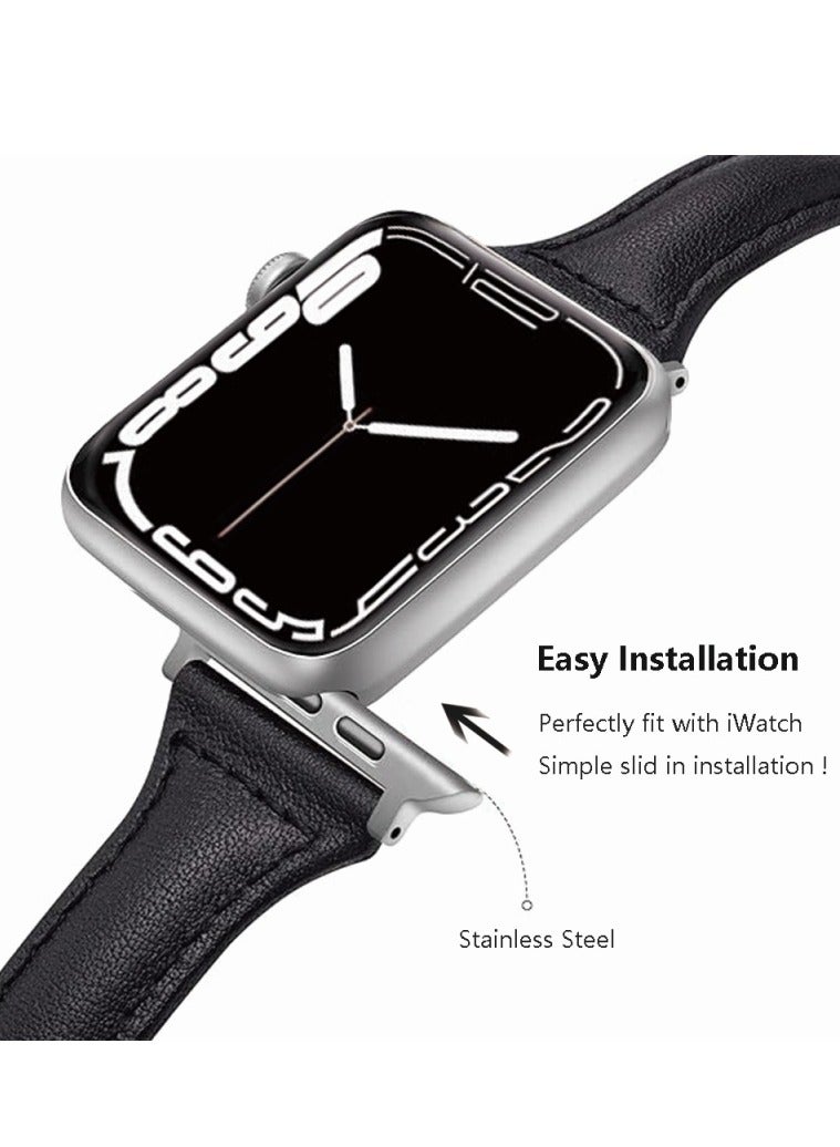 Slim Genuine Leather Band Compatible with Apple Watch Women, 38mm/40mm/41mm/42mm(series 10) Display Compatible with iWatch Series 10/9/8/7/6/5/4/3/SE/SE2/Ultra, Adjustable wrist size (Black)  - Image 2