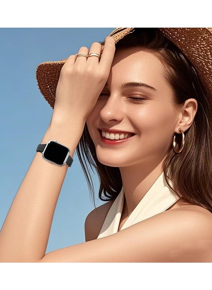 Slim Genuine Leather Band Compatible with Apple Watch Women, 38mm/40mm/41mm/42mm(series 10) Display Compatible with iWatch Series 10/9/8/7/6/5/4/3/SE/SE2/Ultra, Adjustable wrist size (Black)  - Image 4