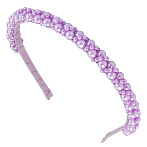 Hapdoo Purple Pearl Headbands for Women Girls Cute Lavender Beads Headband with Faux Pearl for Wedding Bride Fashion Beaded Bling Hairbands Hair Hoop Accessories for Birthday - Image 1
