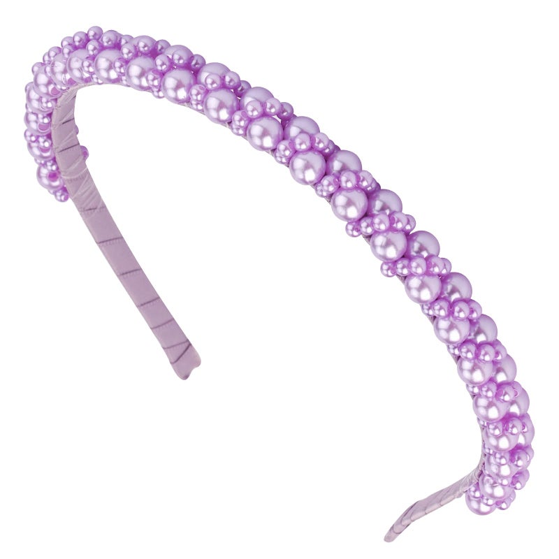 Hapdoo Purple Pearl Headbands for Women Girls Cute Lavender Beads Headband with Faux Pearl for Wedding Bride Fashion Beaded Bling Hairbands Hair Hoop Accessories for Birthday - Image 3