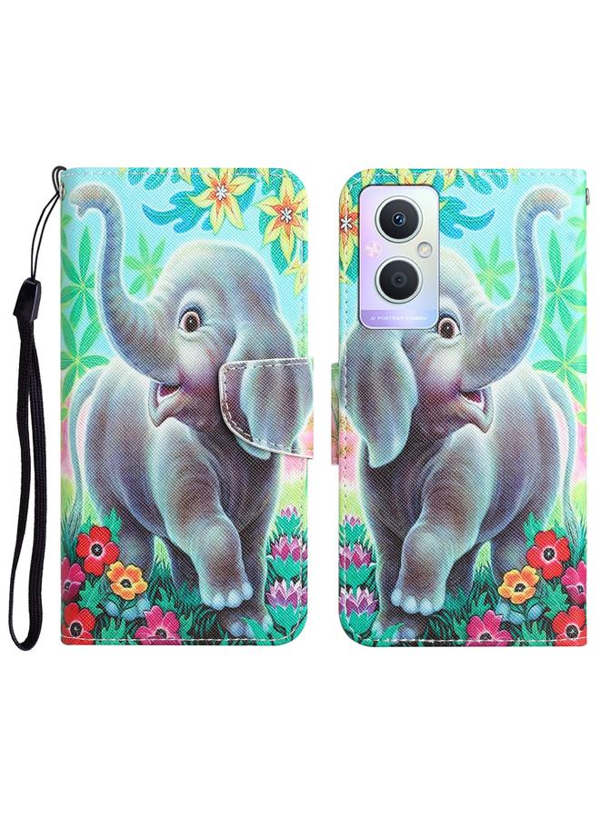 اس-توب جراب هاتف OPPO A96 5G مصنوع من الجلد برسومات ملونة - Image 1