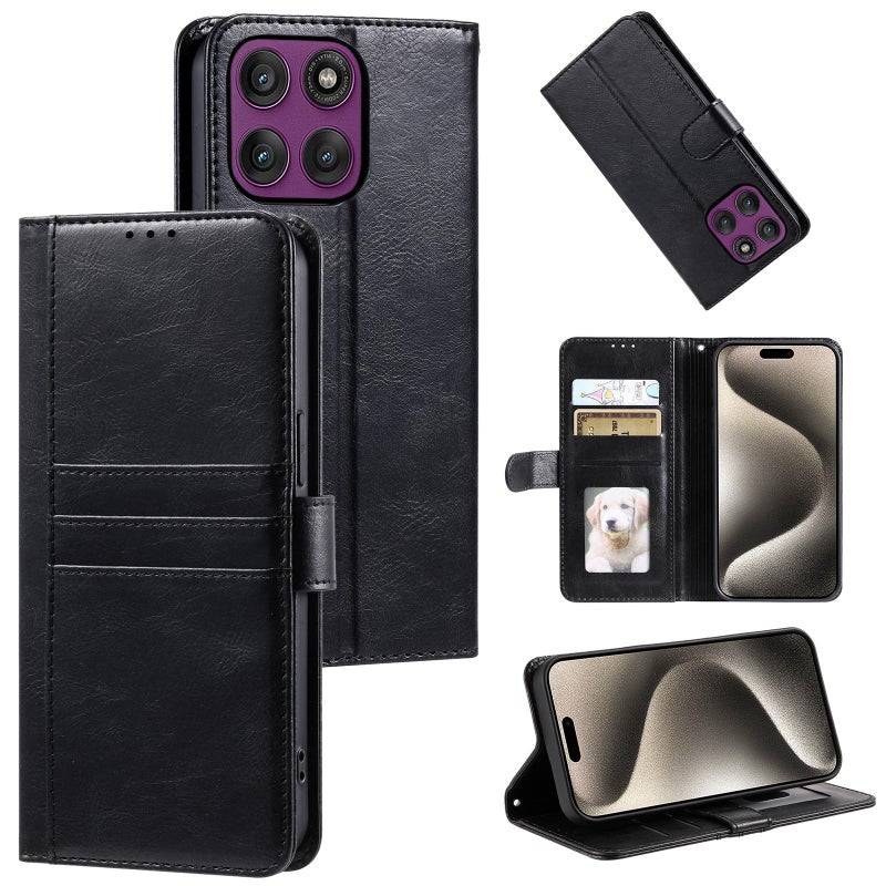 erorex For Motorola Edge 60 Pro Simple 6-Card Wallet Leather Phone Case(Black) - Image 1