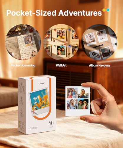 Liene Amber M110 & M210 3x3″ Photo Paper 40 Sheets & 1 Cartridge, Photo Printer Sticker Paper Adhesive, Waterproof, Smudge Proof, Instant Photo Paper Only for DHP514/DHP515 Photo Printer for Scrapbook - Image 5