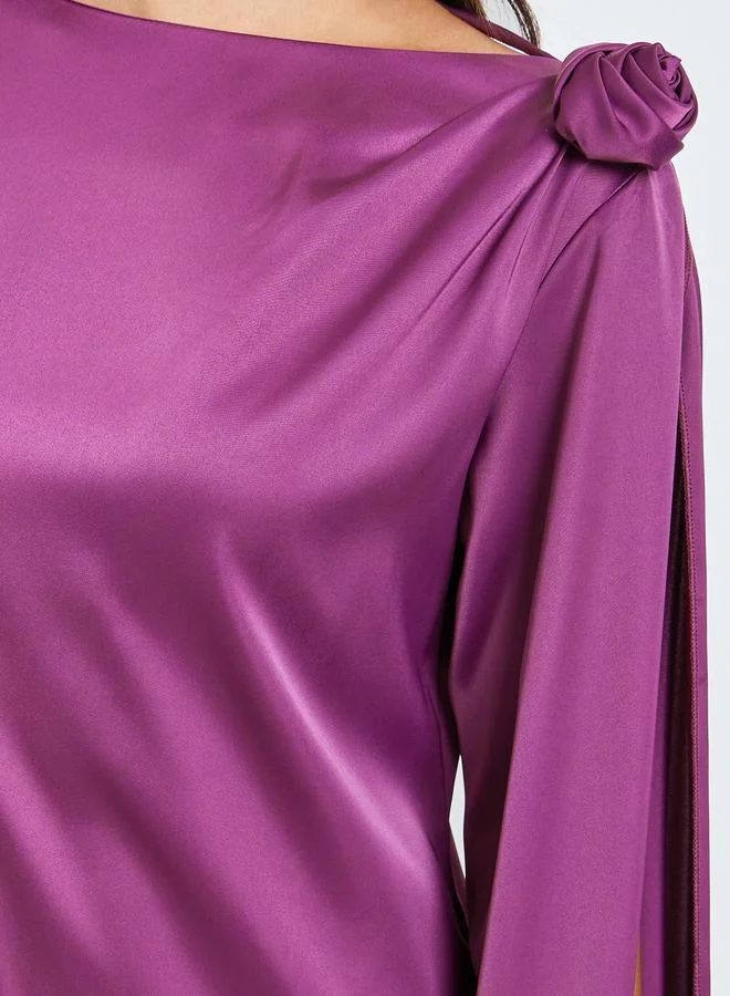 Styli royal purple Purple Draped Slit Sleeves Maxi Dress for Women | Best Price UAE