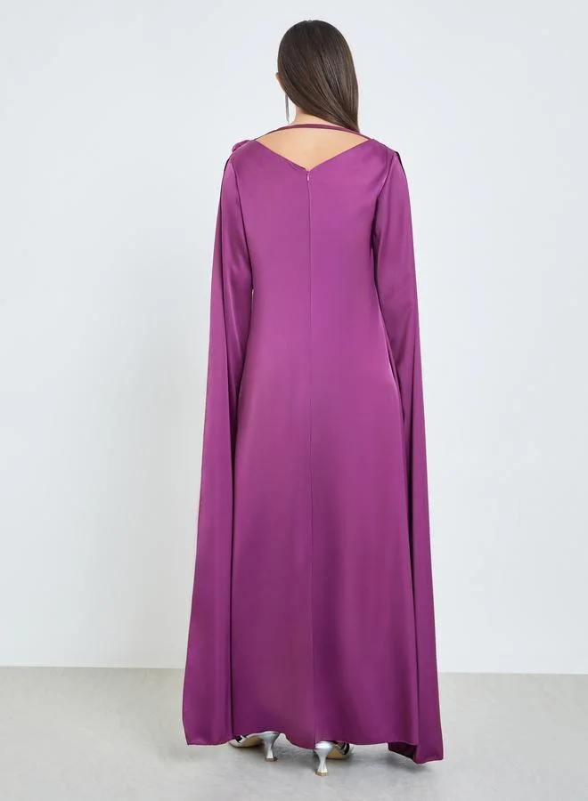 Styli royal purple Purple Draped Slit Sleeves Maxi Dress for Women | Best Price UAE