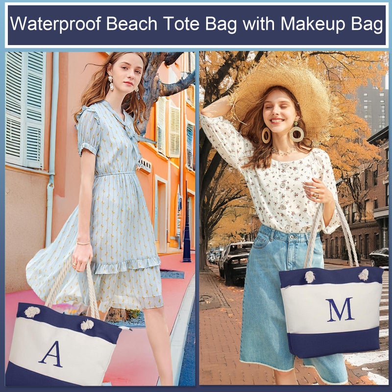 YOOLIFE Beach Bag for Women, Personalized Waterproof Sandproof Women Tote Bag Pool Bag with Zipper for Gym Grocery Travel with Makeup Bag Cosmetic Bag Gifts for Birthday Travel Essentials Pool Bag M - Image 2