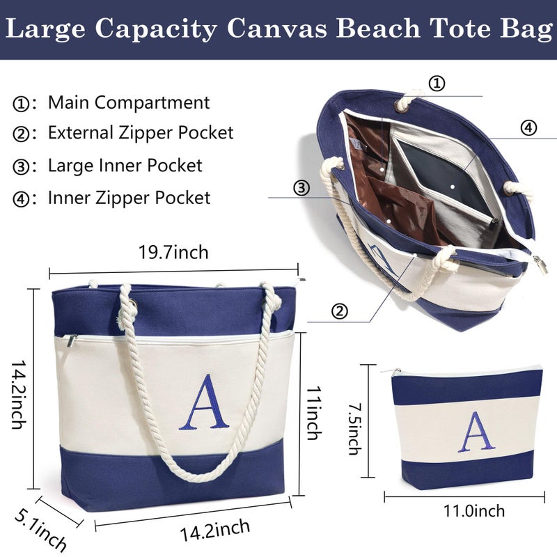 YOOLIFE Beach Bag for Women, Personalized Waterproof Sandproof Women Tote Bag Pool Bag with Zipper for Gym Grocery Travel with Makeup Bag Cosmetic Bag Gifts for Birthday Travel Essentials Pool Bag M - Image 4