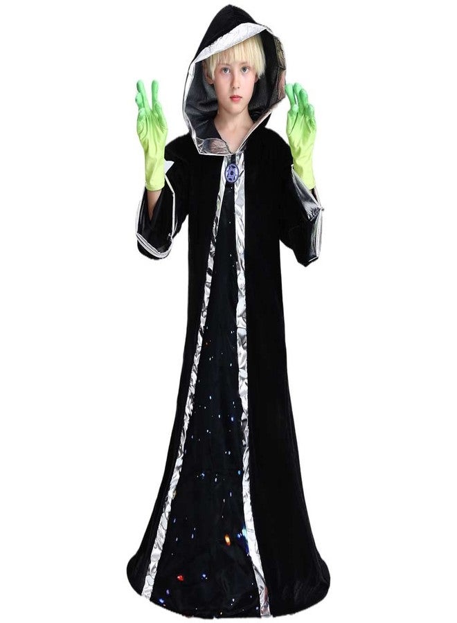 STIOEDYUAN Kids Alien Costume Children Hooded Cloak Gloves Green Mask Balaclava Cosplay Christmas Halloween Costume for Boy Girl (Black, Medium) - Image 4