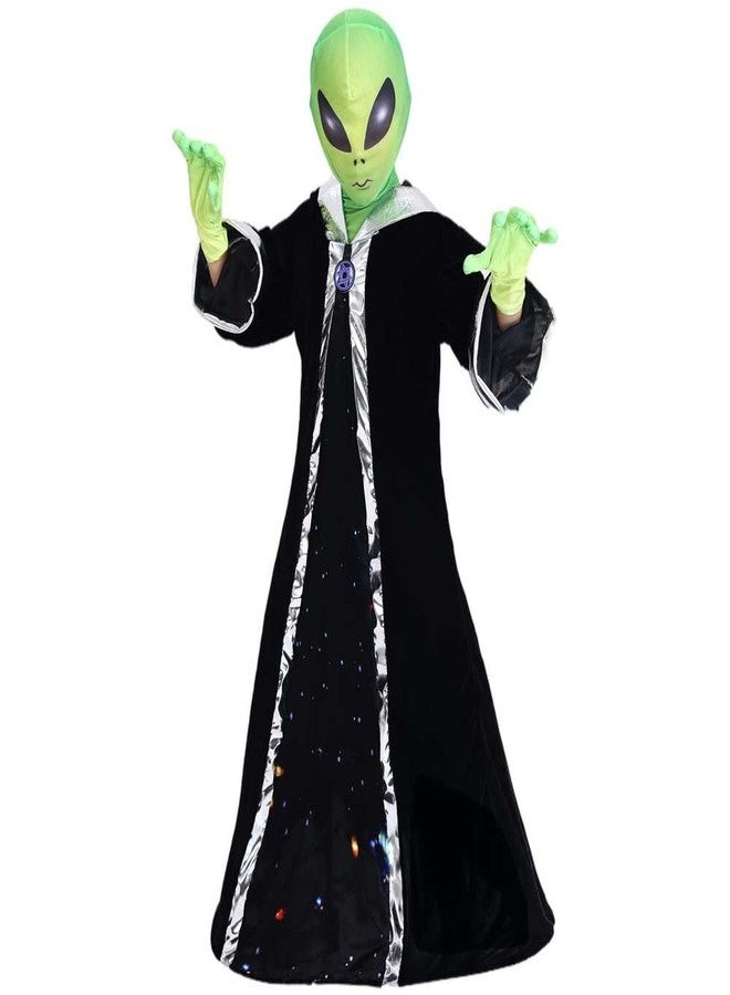 STIOEDYUAN Kids Alien Costume Children Hooded Cloak Gloves Green Mask Balaclava Cosplay Christmas Halloween Costume for Boy Girl (Black, Medium) - Image 2