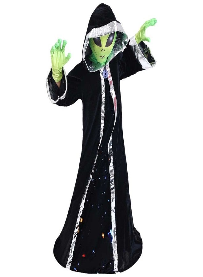 STIOEDYUAN Kids Alien Costume Children Hooded Cloak Gloves Green Mask Balaclava Cosplay Christmas Halloween Costume for Boy Girl (Black, Medium) - Image 1