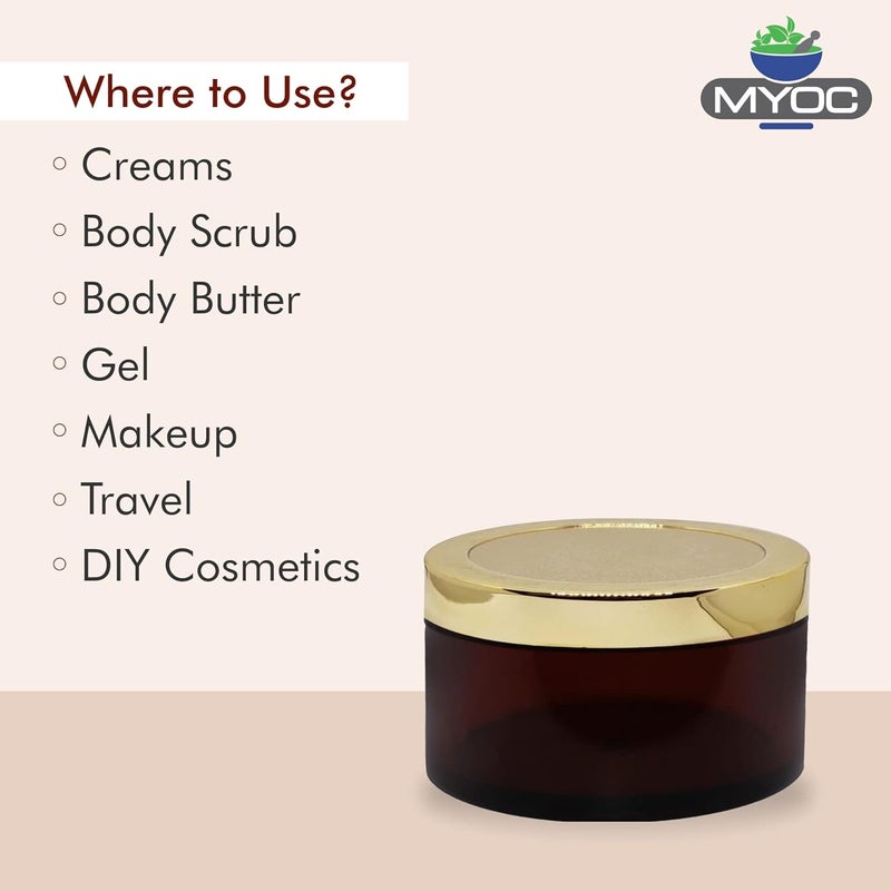 Myoc MYOC Amber San Jars with Golden Cap Inner lid for Creams Gels Body Scrub Butter Leakproof Reusable Refillable Portable Cosmetic Container for Makeup DIY Products 50gm Pack of 8 - Image 4