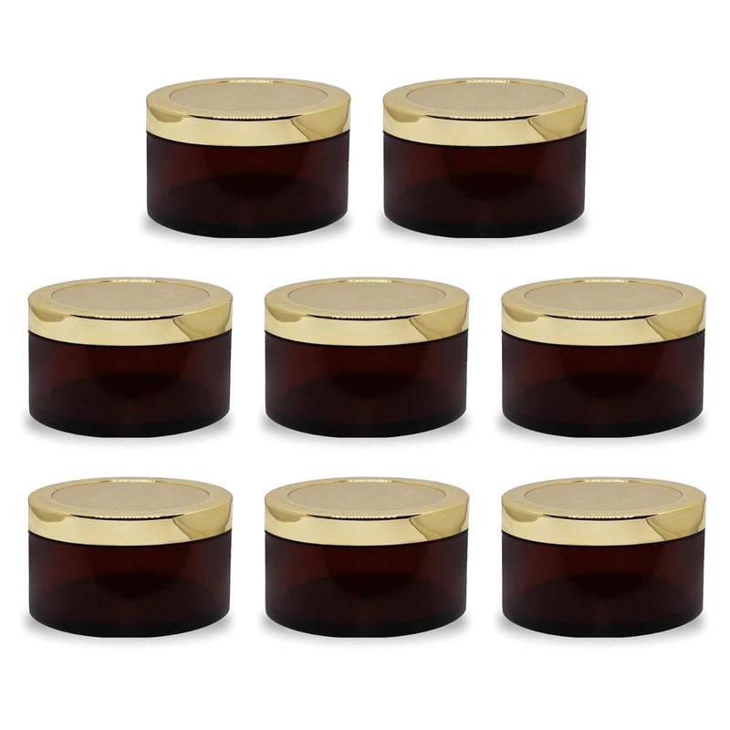 Myoc MYOC Amber San Jars with Golden Cap Inner lid for Creams Gels Body Scrub Butter Leakproof Reusable Refillable Portable Cosmetic Container for Makeup DIY Products 50gm Pack of 8 - Image 1