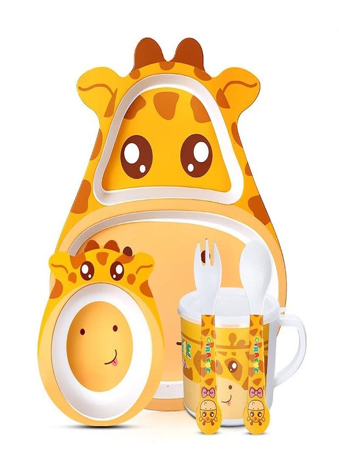 Mayatra's Bamboo Fibre Dinner Set for Kids, Set of 5 Bamboo Fiber Baby Feeding Set, Kids Tableware Made with Eco-Friendly Bamboo (RS-5011-Girafe) - Image 2