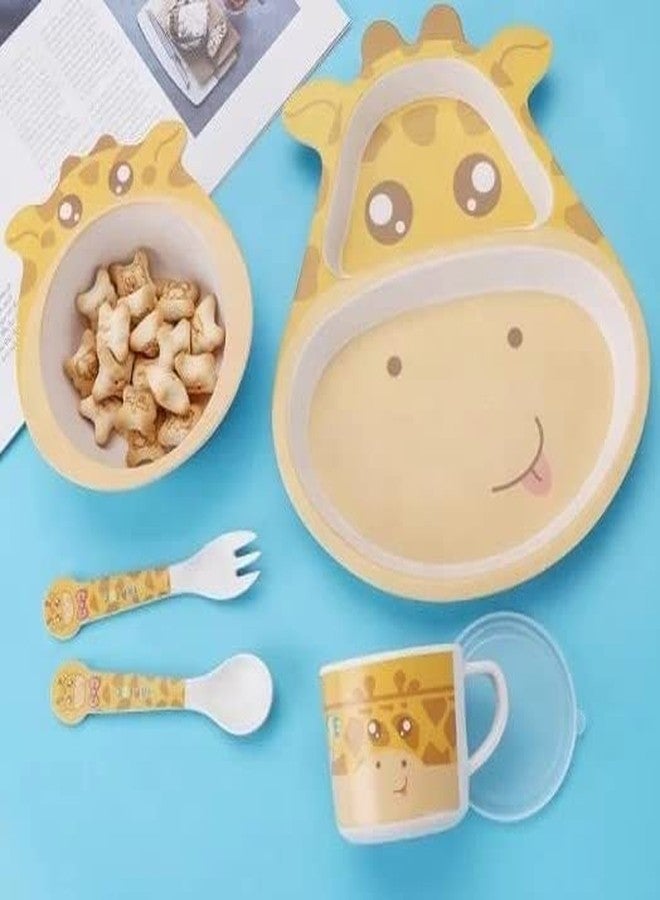 Mayatra's Bamboo Fibre Dinner Set for Kids, Set of 5 Bamboo Fiber Baby Feeding Set, Kids Tableware Made with Eco-Friendly Bamboo (RS-5011-Girafe) - Image 4