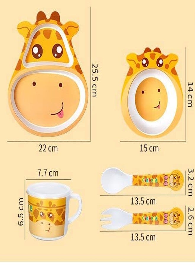 Mayatra's Bamboo Fibre Dinner Set for Kids, Set of 5 Bamboo Fiber Baby Feeding Set, Kids Tableware Made with Eco-Friendly Bamboo (RS-5011-Girafe) - Image 3