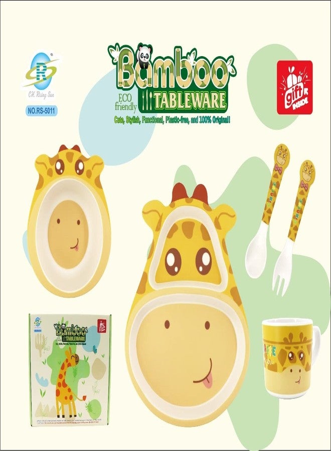 Mayatra's Bamboo Fibre Dinner Set for Kids, Set of 5 Bamboo Fiber Baby Feeding Set, Kids Tableware Made with Eco-Friendly Bamboo (RS-5011-Girafe) - Image 5
