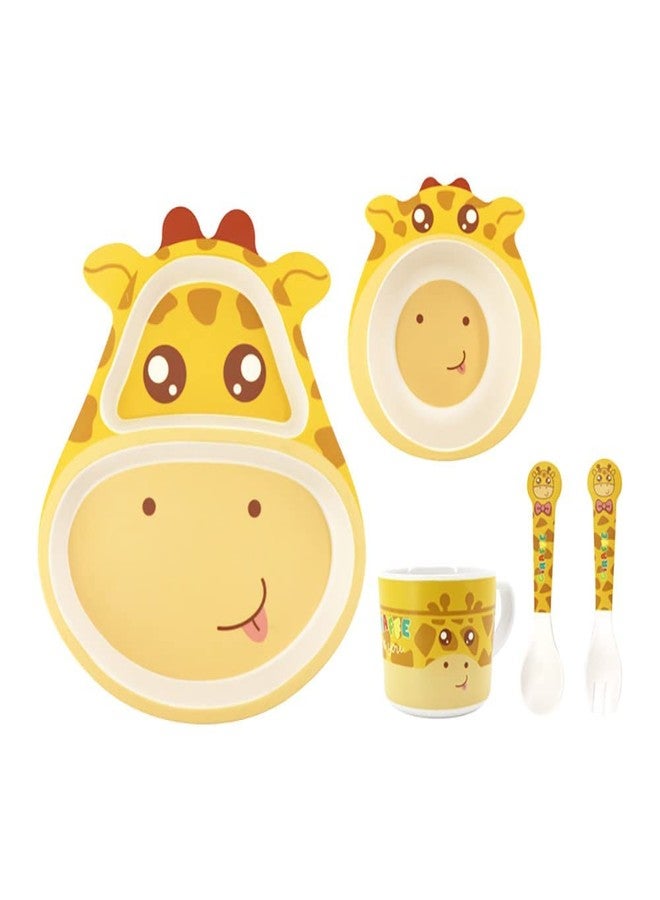 Mayatra's Bamboo Fibre Dinner Set for Kids, Set of 5 Bamboo Fiber Baby Feeding Set, Kids Tableware Made with Eco-Friendly Bamboo (RS-5011-Girafe) - Image 1