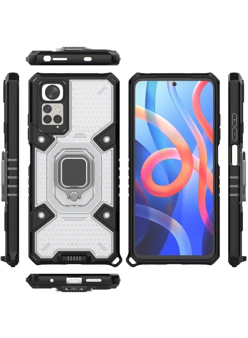 Cover Xiaomi Redmi Note 11 4G  ,- Dual Protection Shockproof Case - With Protection For Camera - Metal Ring Holder Kickstand - Transparent & Black - Image 1